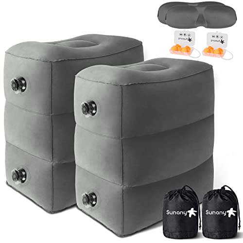 Sunany Inflatable Foot Rest Pillow for Airplane - Kids/Adults - Adjustable Height Cushions, to Sleep While Traveling,Suitable for Office,Home and Any Travel（Dark Grey,2 Pack）