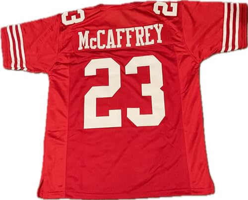 New Custom Stitched Sewn Christian McCaffery #23 Jersey -Red (US, Alpha, Large, Regular, Regular)