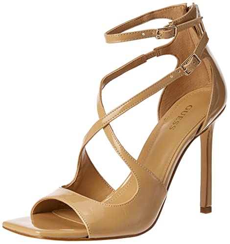 GUESS Women's Sella Heeled Sandal, Medium Natural Patent, 8.5