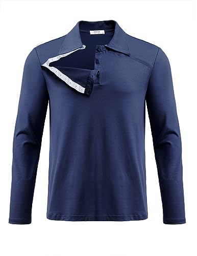 Deyeek Men's Shoulder Surgery Shirt Recovery Tear Away Adaptive Clothing Long Sleeve Broken Arm Shirts