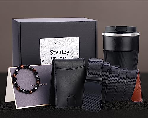 Stylitzy Anniversary Birthday Gifts for Him Practical Mens Gift Set Include Insulated Stainless Steel Tumbler, Wallet, Belt, Bracelet, Men Father Gift Box From Daughter, Son, Kid, Wife