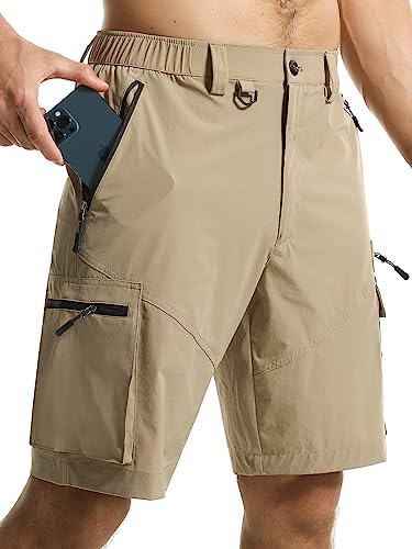 Surenow Men's Hiking Cargo Shorts Quick Dry Outdoor Tactical Shorts for Men with Pocket Lightweight Breathable Fishing Shorts Khaki