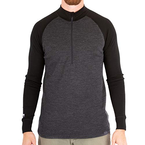 MERIWOOL Mens Base Layer 100% Merino Wool Midweight 250g Half Zip Sweater for Men Black Gray