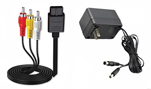 AC Power Supply + Audio Video RCA AV Cable Adapter Cord To External TV Screen Monitor For Super Nintendo SNES Nes Genesis 1 Systems Game Console Bundle Set