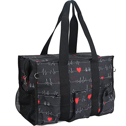 HoogaLife Nurse Bag for Work, Waterproof Lightweight Nursing Bag, 14 Internel Pockets, Large Portable Bag for Nurse, Gym, Travel, Beach (Black/M)
