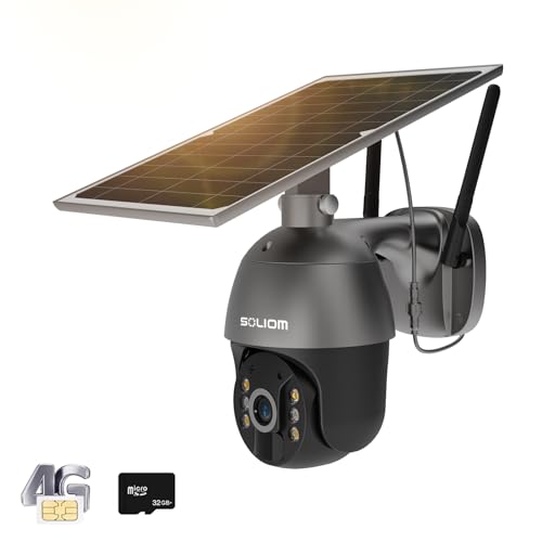 SOLIOM S600 3G/4G LTE Outdoor Solar Powered Cellular Security Camera Wireless,Pan Tilt 360°View Spotlight,1080p Night Vision,2 Way Talk,PIR Motion Sensor,No WiFi, US Version