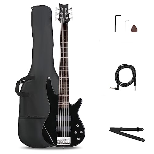 Ktaxon Electric Bass Guitar 6 String Bass with Naturally Air-dried Maple Neck, Rosewood Fingerboard and Basswood Body (Classic Black)