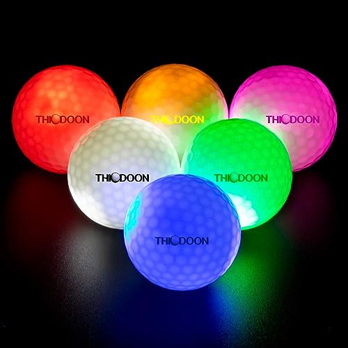 THIODOON New Glow Dark Golf Ball Glow Golf Balls Resettable Time LED Golf Ball Light up Golf Ball Night Golf Balls Luminous Golf Balls 6 Colors for Your Choice