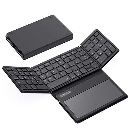 GEODMAER Foldable Bluetooth Keyboard, Portable Full Size Folding Keyboard with Large Touchpad, Numeric Keypad, PU Leather, Wireless Travel Keyboard for Windows iOS Android Mac(Sync up to 3 Devices)