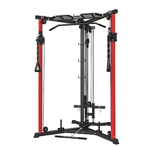 Cable Crossover Machine, syedee Functional Trainer with 17 Adjustable Positions, Cable Fly Machine,350lbs Home Gym Equipment with Pulley System, Pull-Up Bar, Cable Bar, and LAT Pull Down System(Red)