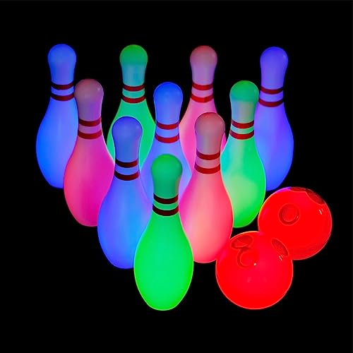 PUZZLE KING Light Up Kids Bowling Set Includes 10 Pins and 2 Balls, Bowling Pins Toy Set for Kids Toddler Indoor & Outdoor Games for Boys Girls 12Pcs, Height 7.87inch