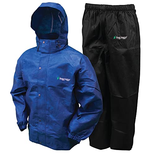 FROGG TOGGS Men's Standard Classic All-Sport Waterproof Breathable Rain Suit, Royal Blue Jacket/Black Pants, Medium