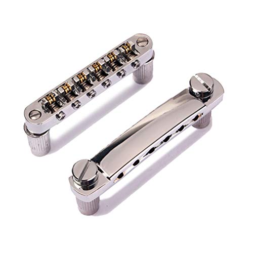 Chrome Roller Saddle Tailpiece Chrome for LP SG Style Electric Guitar Replacement Parts (Silver)