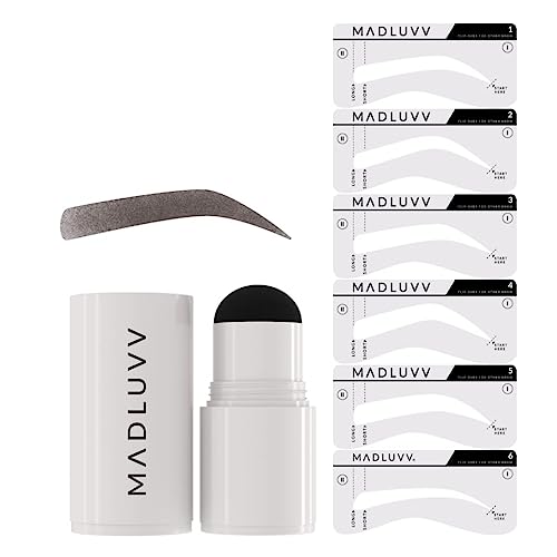 MADLUVV Eyebrow Stencil Kit - Easy-to-Use, Natural Look, 6 Popular Shapes, Used by Professionals - Includes Stamp, Stencils, Spoolie, and Travel Bag (Dark Brown)