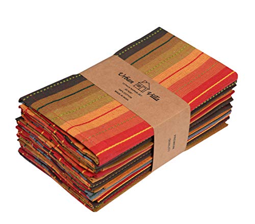 Urban Villa Dinner Napkins Cuisine Stripes Cloth Napkins Set of 12 Red Multi Color Dinner Napkins 20x20 Inches 100% Cotton Dinner Napkins Over Sized Cloth Napkins with Mitered Corners Dinner Napkins