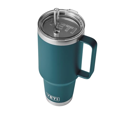 YETI Rambler 42 oz Tumbler with Handle and Straw Lid, Travel Mug Water Tumbler, Vacuum Insulated Cup with Handle, Stainless Steel, Agave Teal