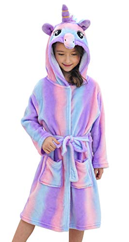 Doctor Unicorn Soft Unicorn Hooded Bathrobe Sleepwear - Unicorn Gifts for Girls (Bright Purple, 3-4T)