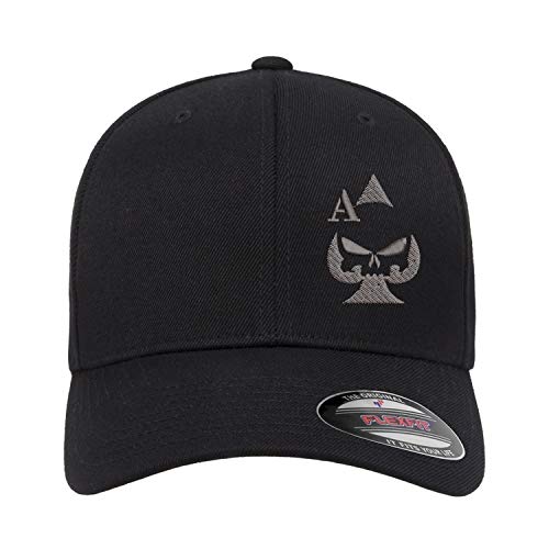 Ace of Spades Sniper Gun Punisher Embroidered Flexfit Fitted Baseball Cap Hat 2nd Amendment (Black Hat Grey Thread, Small-Med)
