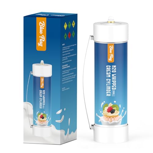 Blue Flag 2000G N2O Whipped Cream Cylinder Charger High Capacity Pure N2O Nitrous Tank Compatible with Cream Whippers