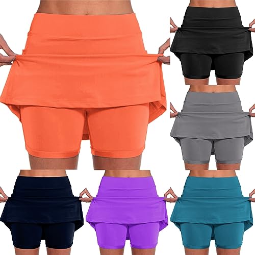 Lightening Deals Amaon Lightning Deals Today Yoga Shorts for Women, Womens Elastic Yoga Culottes Solid Color Athletic Shorts Lightning Deals of Today Prime Clearance Orange Medium