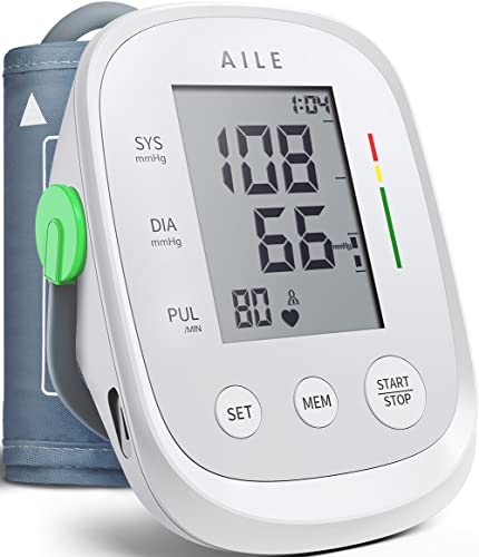 Blood Pressure Monitor,AILE Blood Pressure Machine Upper Arm Large Cuff(8.7'-16.5' Adjustable),Automatic high Blood Pressure Cuff for Home use (White)