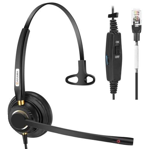 Arama Corded Telephone Headset Mono w/Noise Canceling Mic Compatible with ShoreTel Plantronics Polycom Zultys Toshiba NEC Aspire Dterm Nortel Norstar Meridian Packet8 Landline Deskphones(A800S2)