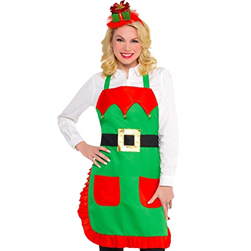 Party City Christmas Elf Fabric Apron for Teens and Adults, One Size Fits Most
