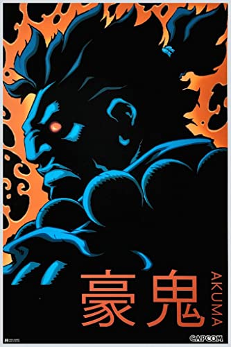 Street Fighter Akuma Flames Video Game Merchandise Video Gamer Gaming Capcom Classic Fighting Cool Psychedelic Trippy Hippie Decor UV Light Reactive Black Light Eco Blacklight Laminated Poster 12x18