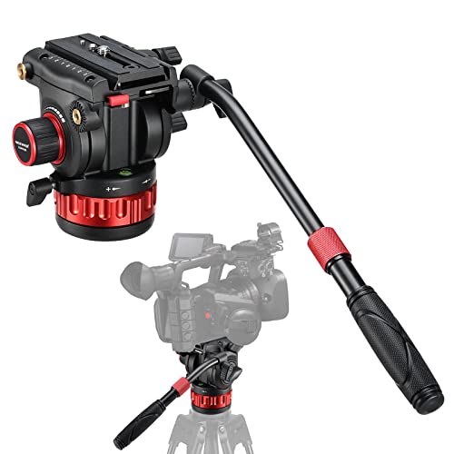 NEEWER Pro Video Tripod Fluid Head with Stepless Adjustable Pan & Tilt Damping, All Metal Heavy Duty QR Plate Compatible with DJI RS Gimbals Manfrotto, Handle, 75mm Base, Max Load 22lb/10kg, GM006