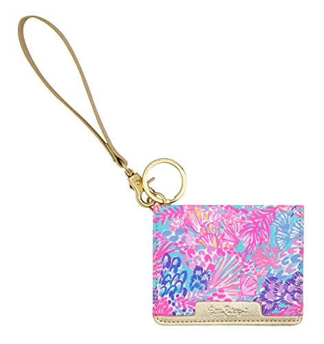 Lilly Pulitzer Snap ID Card Case, Cute Keychain Wallet, Slim Credit Card Holder with Wristlet Strap, Splendor in the Sand