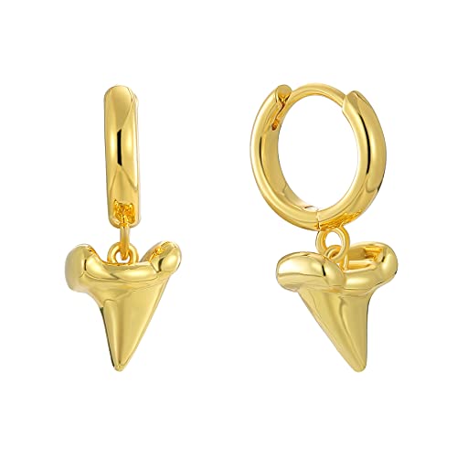 Charm In I 14K Gold Plated Shark Teeth Drop Earrings, Suitable for Women's Polished Brushed Dropped Earrings