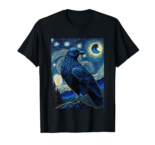 Raven Starry Night Style Painting, Van Gogh Crow Lover T-Shirt