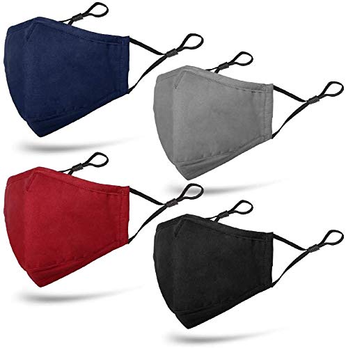 4 Color Business Bandanas Washable with Adjustable Ear Loops Cotton Cloth for Men/Women(4PC+8f)