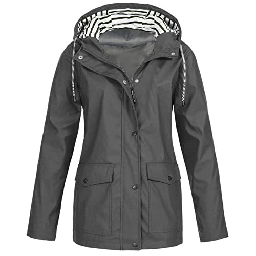 KSODFNXH Rain Jacket Women Fashion Zip Up Waterproof Long Sleeves Raincoat with Pockets Comfy Windproof Drawstring Outwear