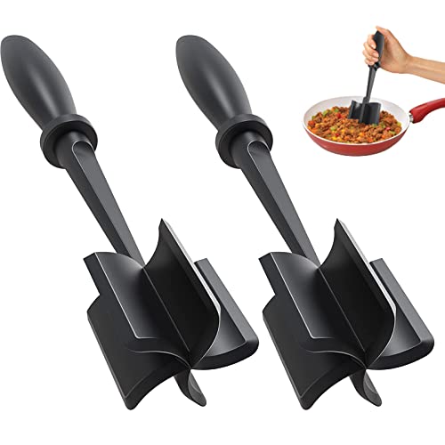2 Pack Meat Chopper, Heat Resistant Meat Masher for Ground Beef, Hamburger Meat, Nylon Hamburger Chopper, Ground Meat Smasher Ground Beef Chopper, Mix and Chop Kitchen Tool and Meat Browning Utensil
