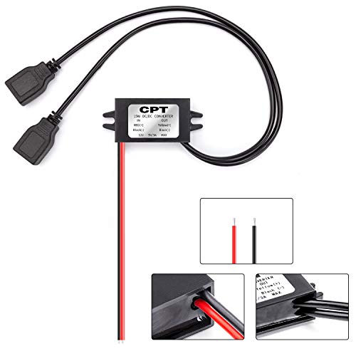 EXTRACTME DC Converter 12V to 5V 3A 15W DC USB Converter Buck Module, DC to DC Regulator Car Power Converter with 2 USB Output Power Adapter