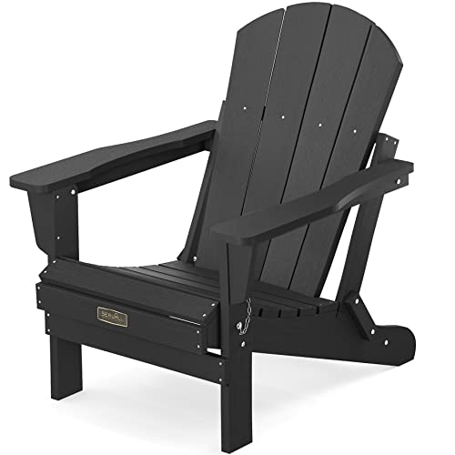 SERWALL Folding Adirondack Chairs Patio Chairs Lawn Chair Outdoor Weather Resistant for Patio Garden, Backyard Deck, Fire Pit - Black