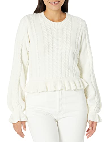 Show Me Your Mumu Women's Ridley Ruffle Sweater, Cream Cable Knit, Large