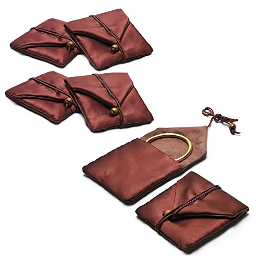 AsggBah 6pcs Velvet Jewelry Storage Bags For Small Accessories Collected Pouches With Buddhist Beads Velvet Soft Bangle/Bracelet Necklace Earring Storage Bags Gift Bags (Brown)