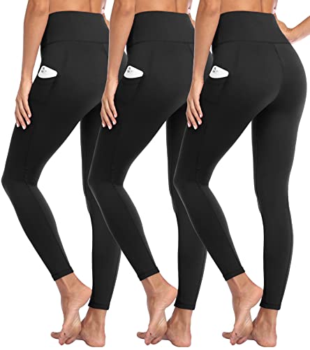 GAYHAY 3 Pack Leggings with Pockets for Women - High Waisted Tummy Control Soft Workout Gym Black Yoga Pants