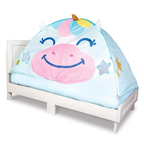 GOOD BANANA Kids’ Unicorn Bed Tent for Twin Beds, Ventilated Indoor Play Tent, Magical Play Fort, Easy Set-Up, Hugs Mattress Firmly, Promotes Independent Play, Stimulates Imagination, 42” x 36” x 76”