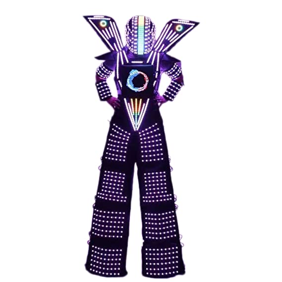 Earthradius Stilts Walker Robot Costume Suit Helmelt with Led Display Screen Fit Party Night Club Music Festival Led Clothing