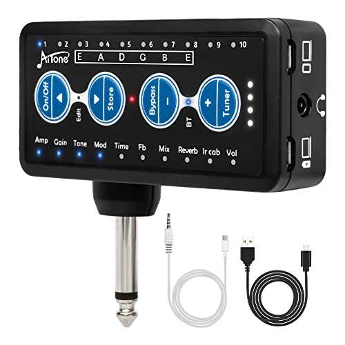 AITONE Guitar Headphone Amp Multi Effects with Tuner and Classic Preamp IR Cabinets Presets Rechargeable Mini Pocket Practice Guitar Amplifier with Bluetooth USB Recording (H8)