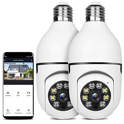 UPULTRA Light Bulb Camera Security Camera 2packs 1080P Wireless WiFi Outdoor Home IP Camera E27 360 Degree Panoramic,Motion Detection and Alarm,Two-Way Audio,Night Vision