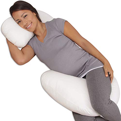 Leachco Snoogle Pregnancy/Maternity Half-Time Flexible Total Body Pillow, Ivory, 56' L x 22' W x 9.5' D