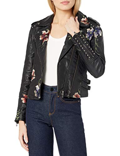 [blanknyc] Women's Black Vegan Leather Floral Embroidered Jacket, As You Wish, Medium