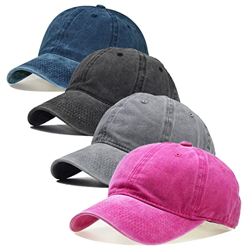 4 Packs Men Women Baseball Sun Hats Summer Vintage Washed Distressed Baseball Cap Dad Golf Hat for Men Women 4packs BlackWineredNavyRosePink