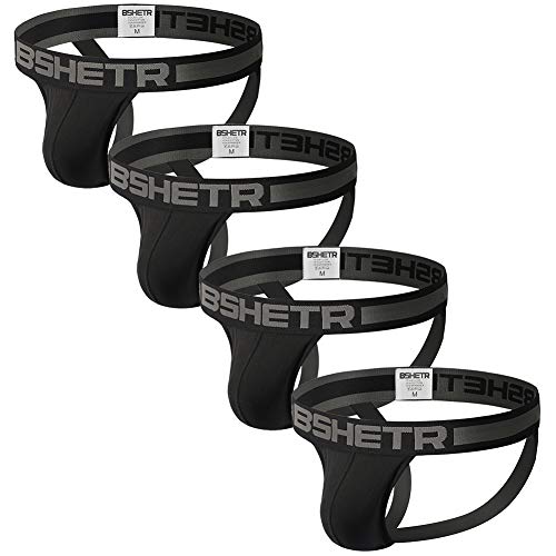 BSHETR Men's Jockstraps Athletic Supporters 4-Pack Cotton Work Out Underwear (Black(4-Pack), X-Large 34'-36',86cm-91cm)