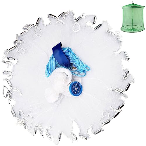 ReeMoo Cast Net, 3/8 Inch Mesh Size Throw Cast Net 6Ft Radius with Real Metal Sinker, Saltwater Freshwater Casting Net for Bait Trap Fish, Premium Monofilament Nylon Net