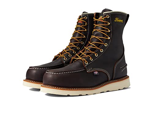 Thorogood 1957 Series 8” Waterproof Steel Toe Work Boots for Men - Full-Grain Leather with Moc Toe, Slip-Resistant Wedge Outsole, and Shock-Absorbing Insole; EH Rated, Briar Pitstop - 10 2E US